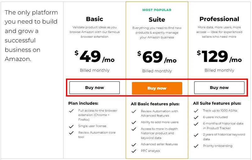 Jungle Scout Pricing Plans