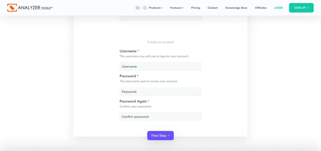 Analyzer.tools sign up