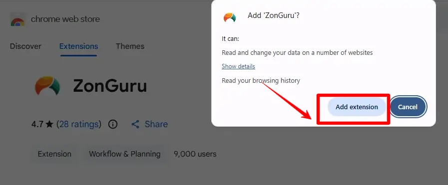 ZonGuru Chrome Extension- Add Extension