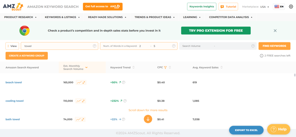 AMZScout Keyword Research