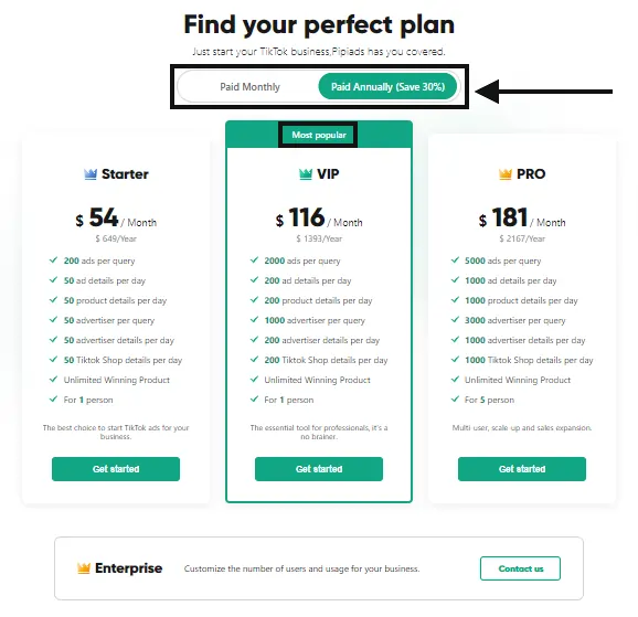 PiPiADS Pricing