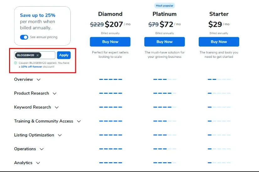 Helium 10 Pricing