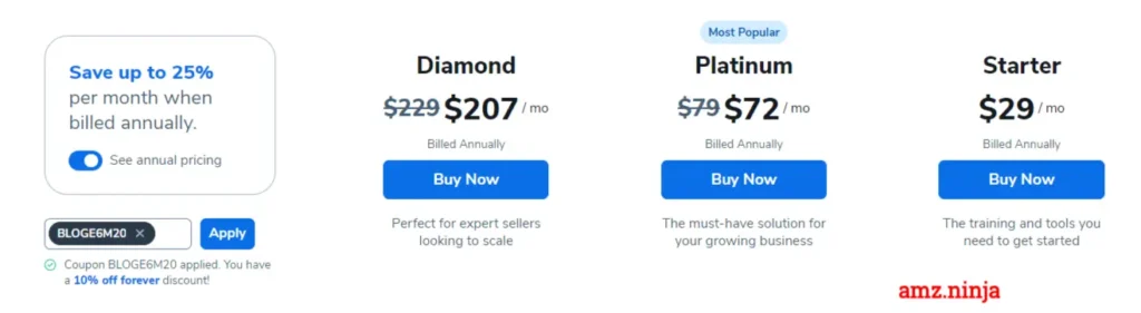 Helium 10 Pricing Plans