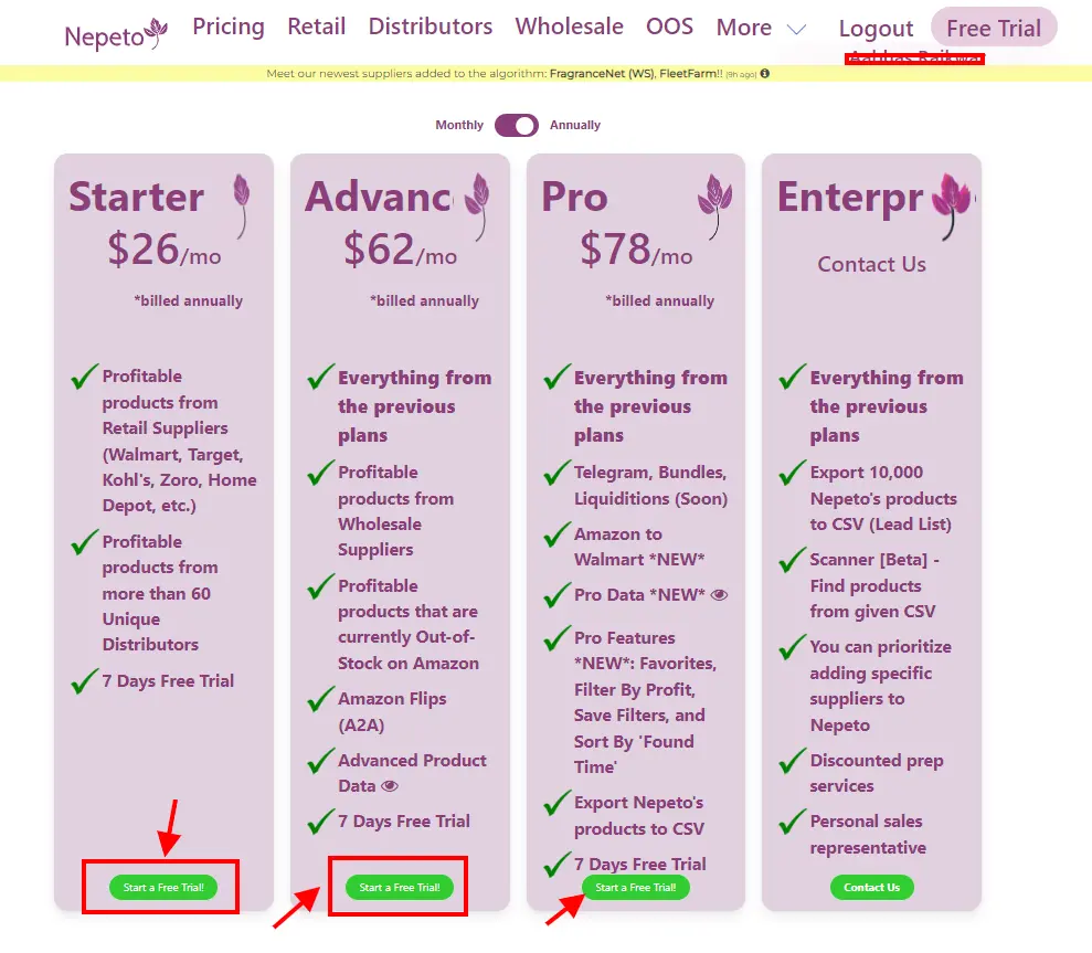 Nepeto Pricing Plan Selection