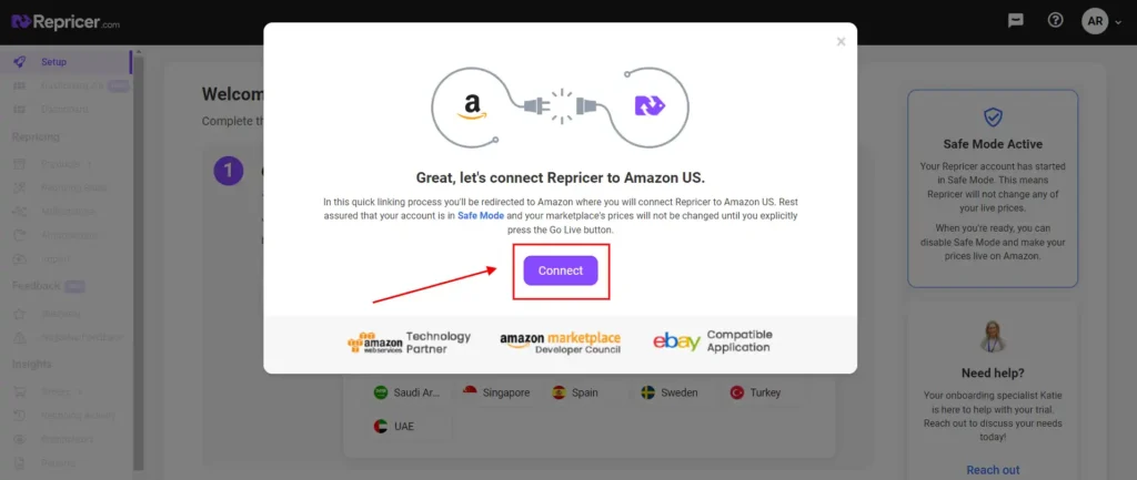 Connect Amazon account with Repricer