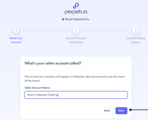 Name your seller account in Perpetua