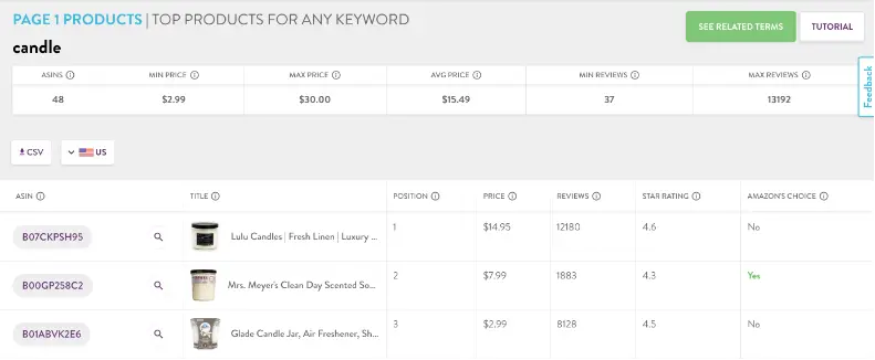 Page 1 Products shown by MerchantWords