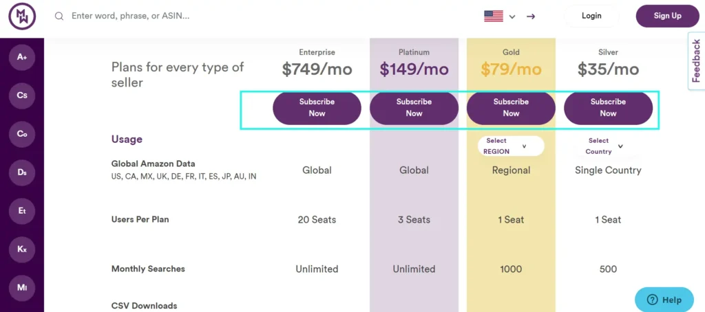 Select MerchantWords Plan