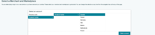 Select the merchant and marketplaces in Perpetua Account