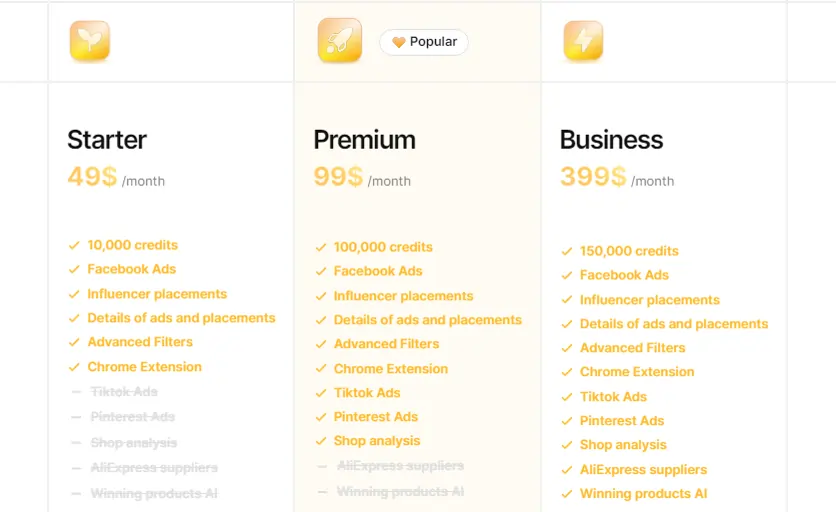 Minea's Pricing Plans