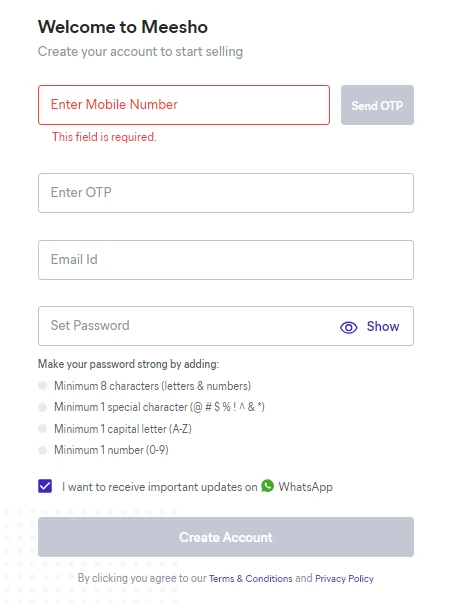 Mobile Number Setup for Meesho Selling