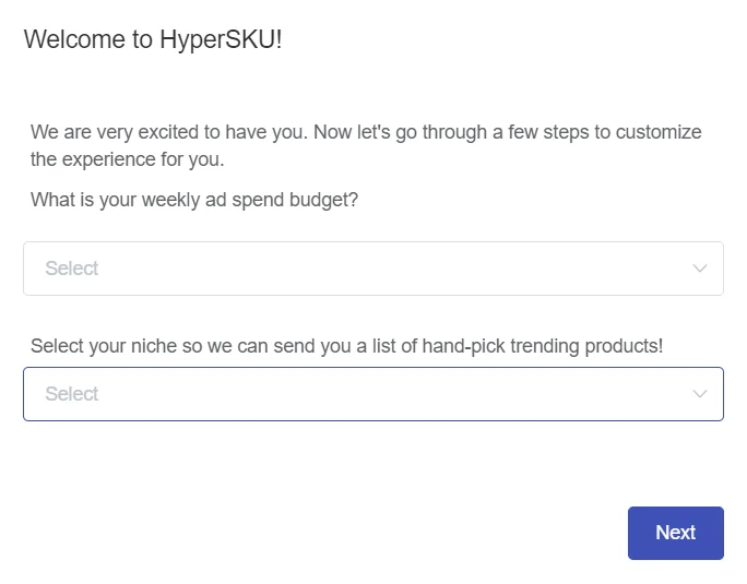 HyperSKU Sign Up Success Message