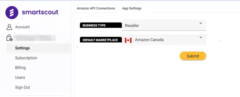 SmartScout Canada Marketplace Selection