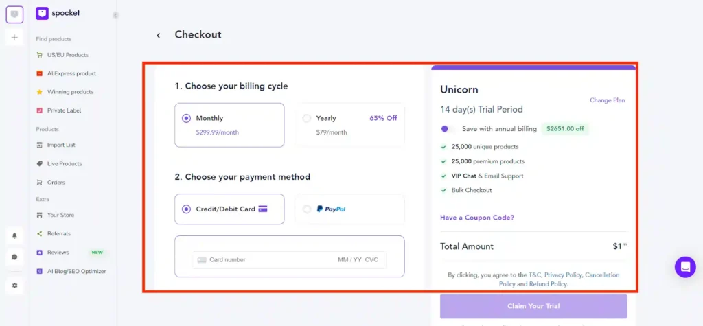 Spocket Billing Information