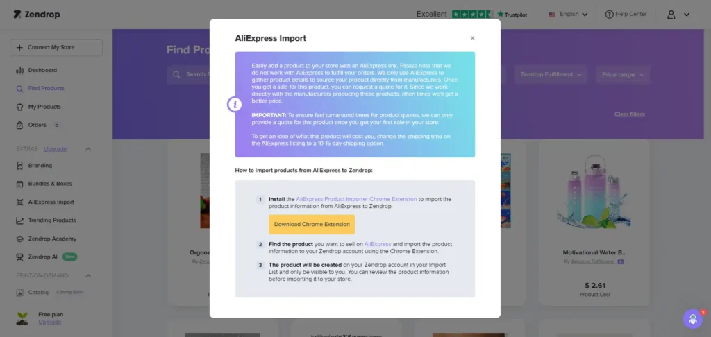 Zendrop AliExpress import feature