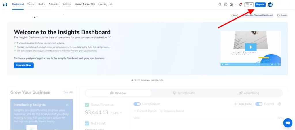 Helium 10 Insights Dashboard