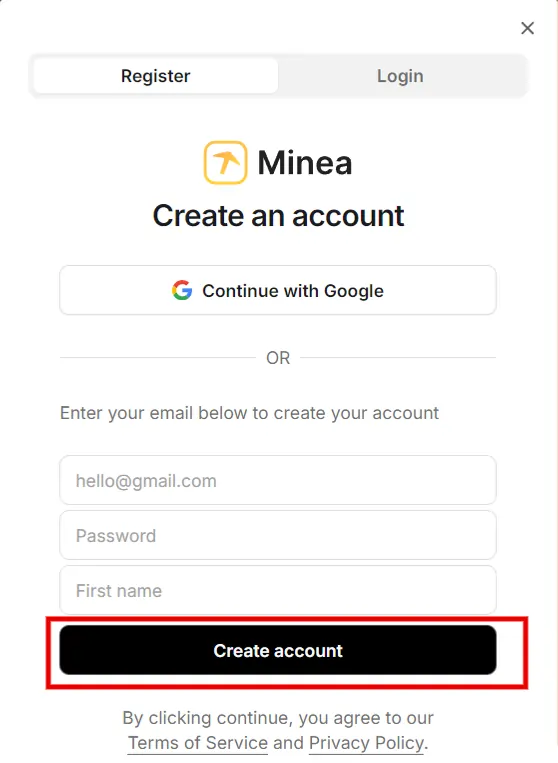 Create Minea Account