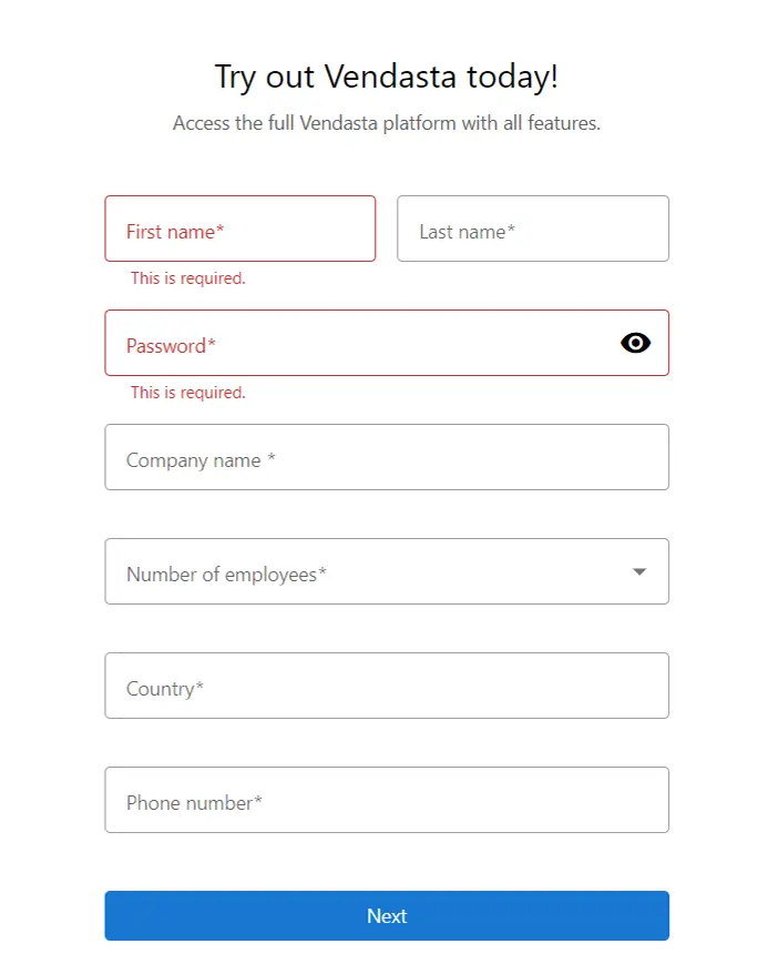 Vendasta Signup form