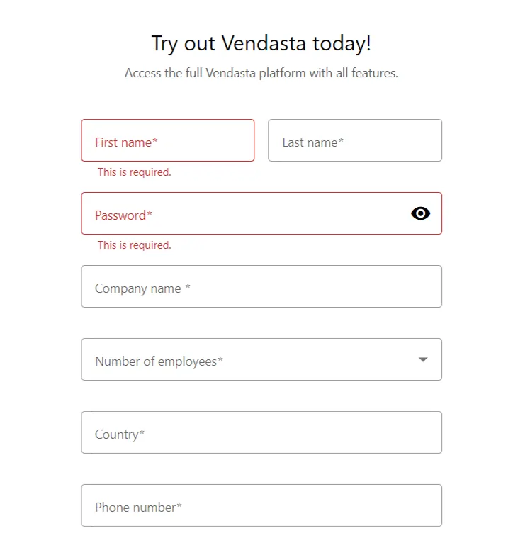 Vendasta Signup form