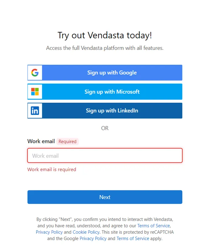 Vendasta Signup with Email