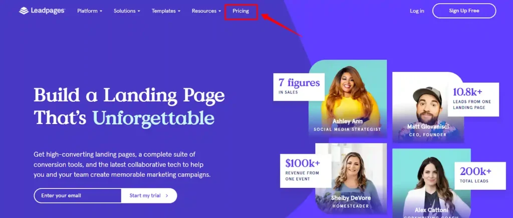 Leadpages Pricing Page