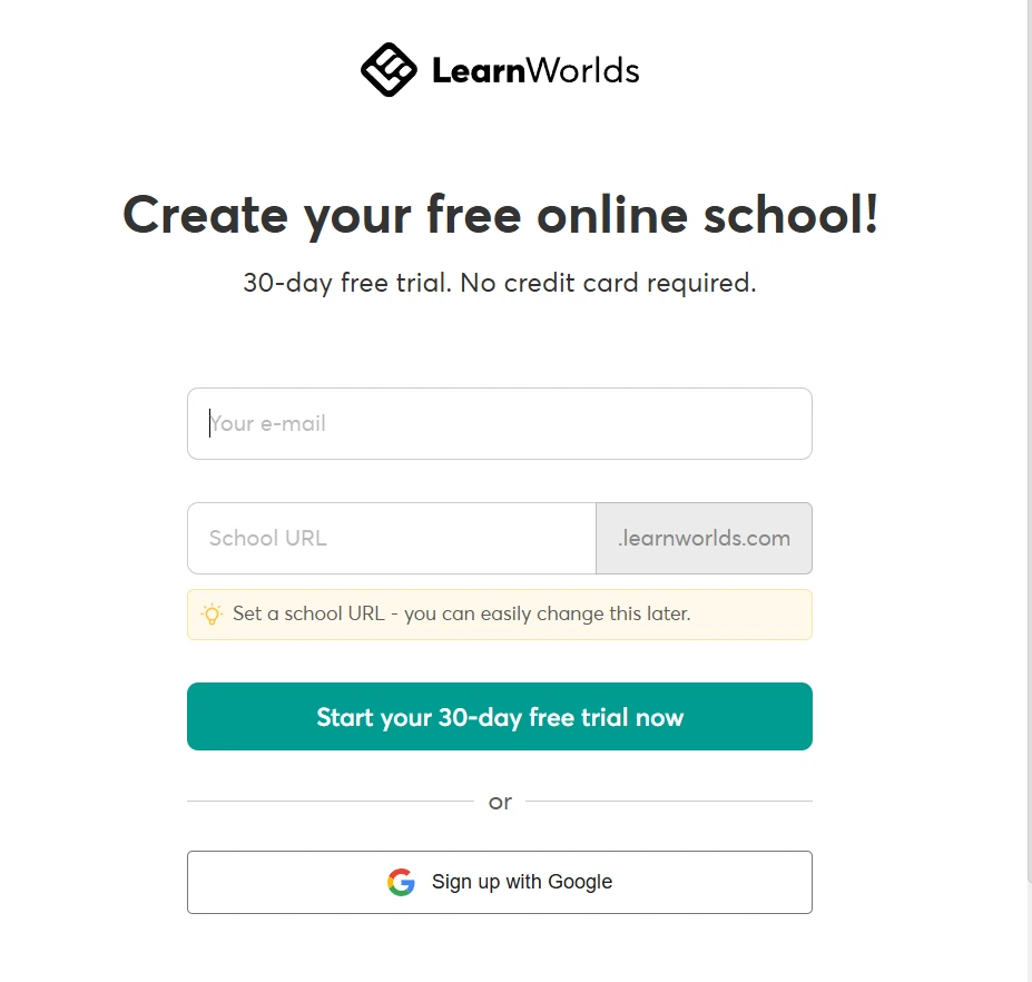Sign up for LearnWorlds free trial