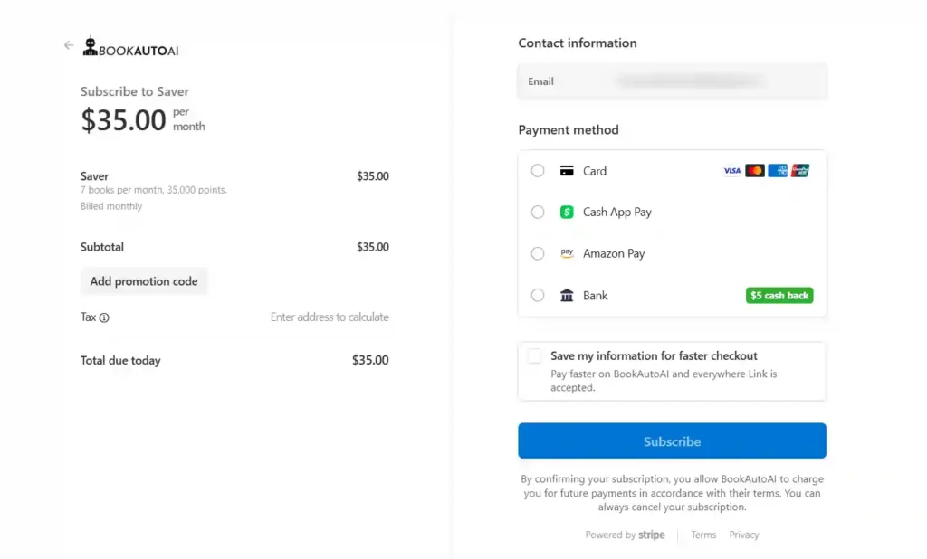BookAutoAI - Enter payment details