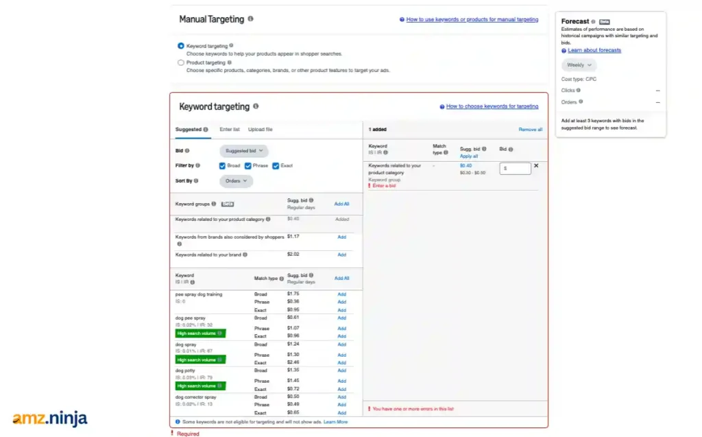 Manual Keyword Targeting