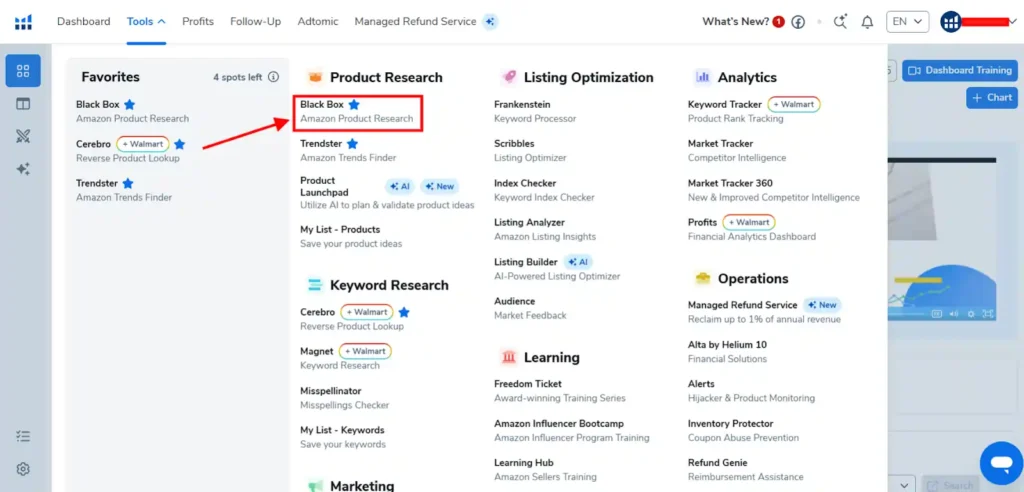 Helium 10 Black Box tool
