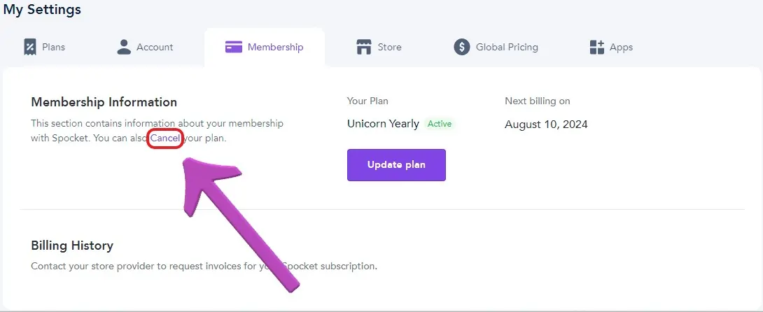 Cancel your Spocket Subscription