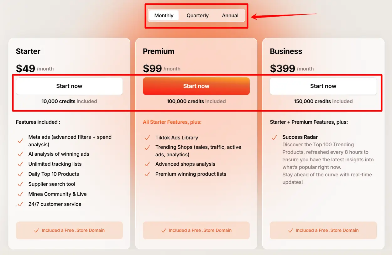 Choose Minea Pricing Plan
