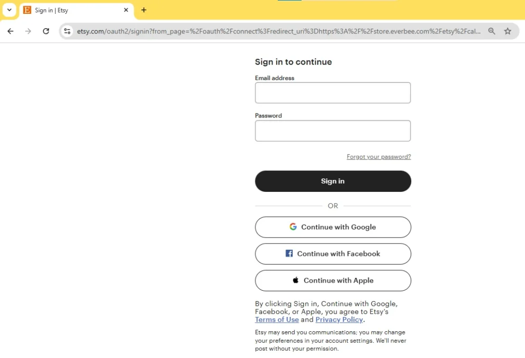 Etsy Login for Everbee