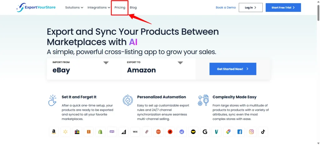 ExportYourStore Pricing Tab