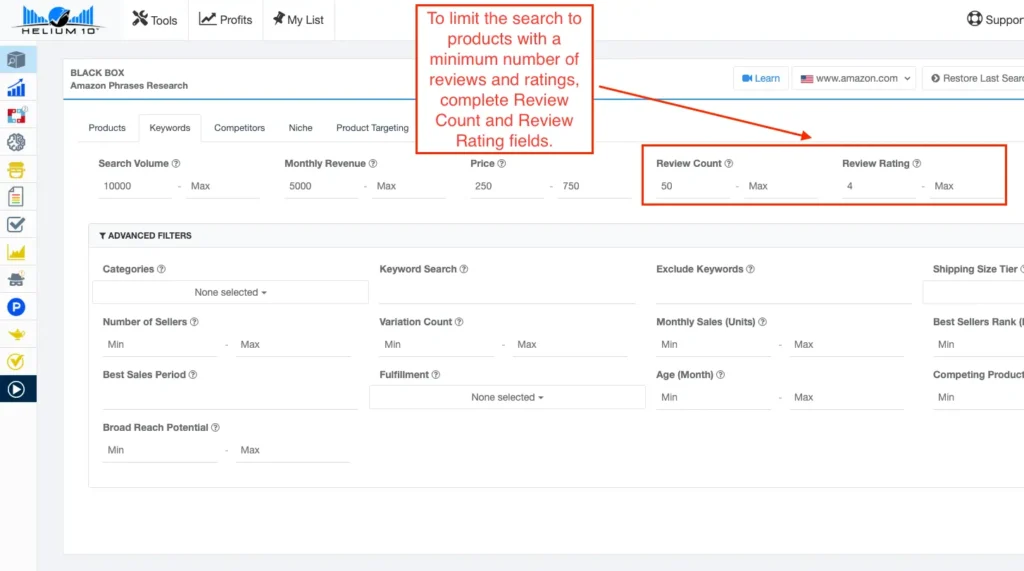 Helium 10 Black box Product Database