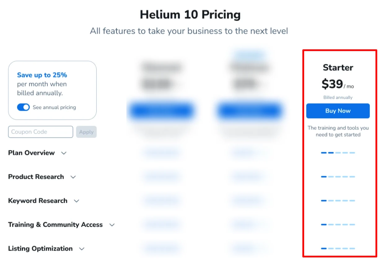 Helium 10 Starter Plan