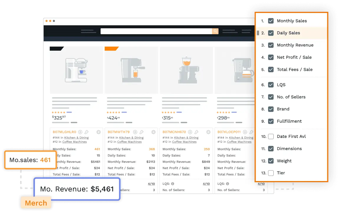 Jungle Scout Customizable overlays on Amazon search pages