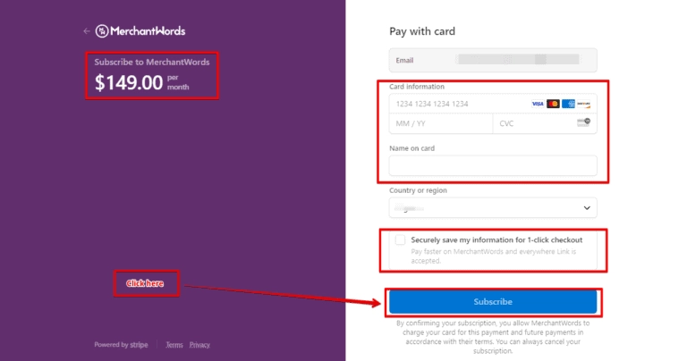 MerchantWords Checkout Page