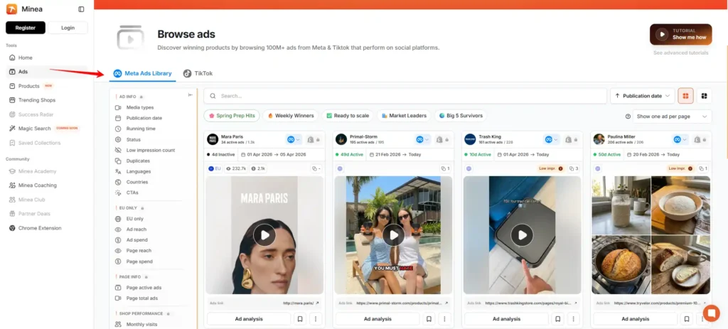 Minea Advertising library