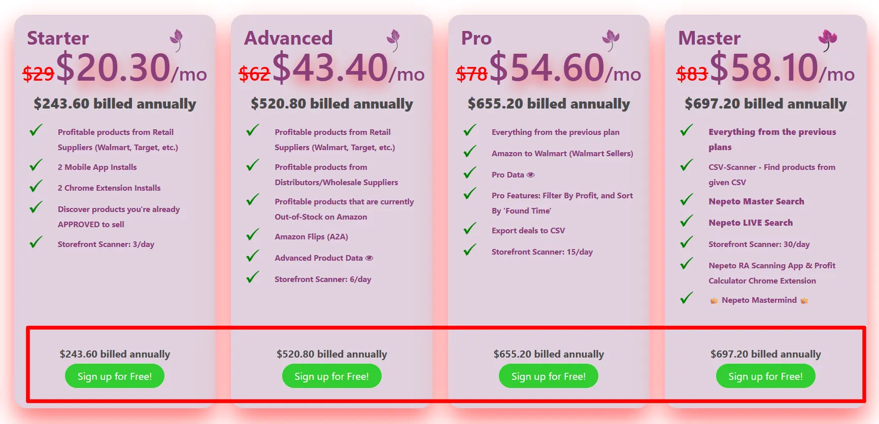 Nepeto Plans Selection