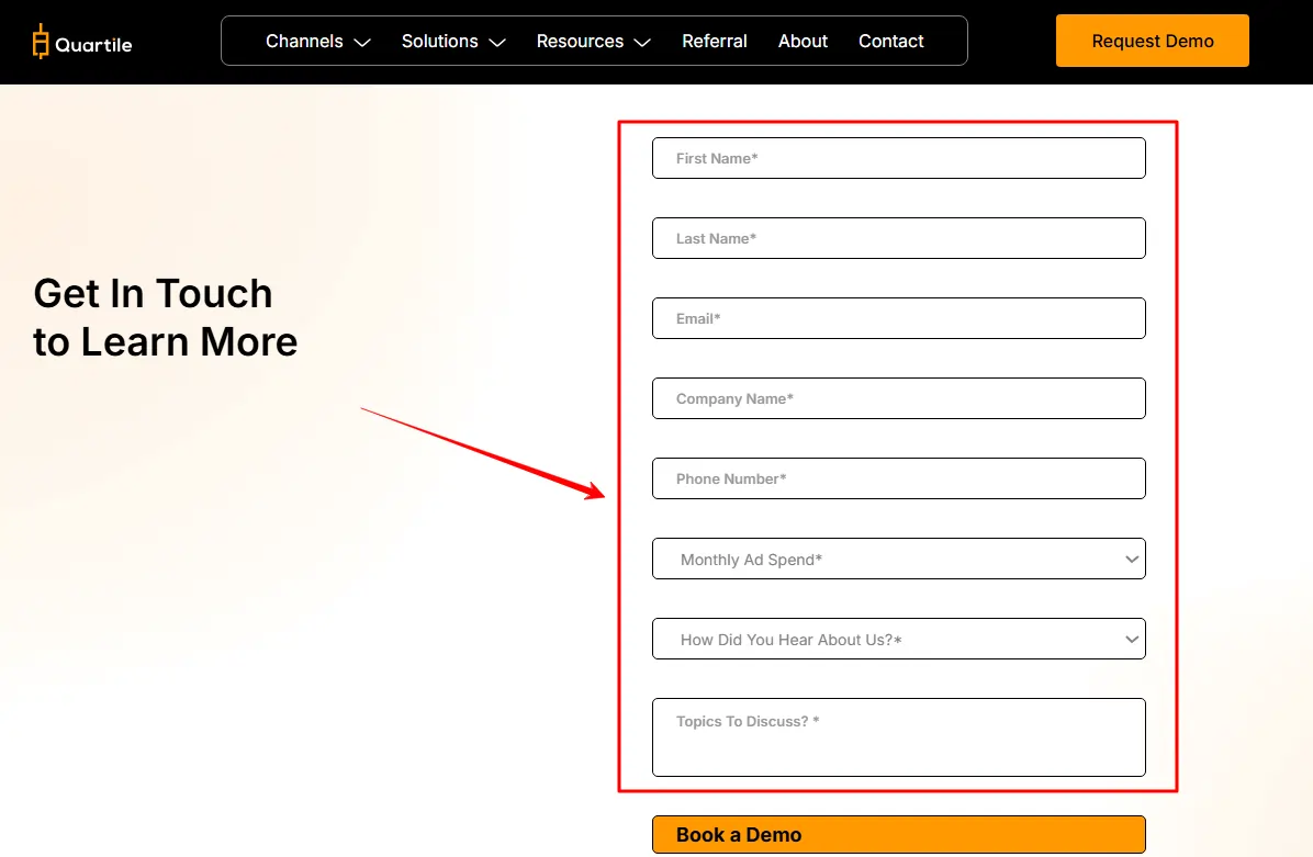 Quartile Account Booking Form