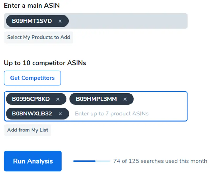 Run analysis on Helium 10 Listing Analyzer