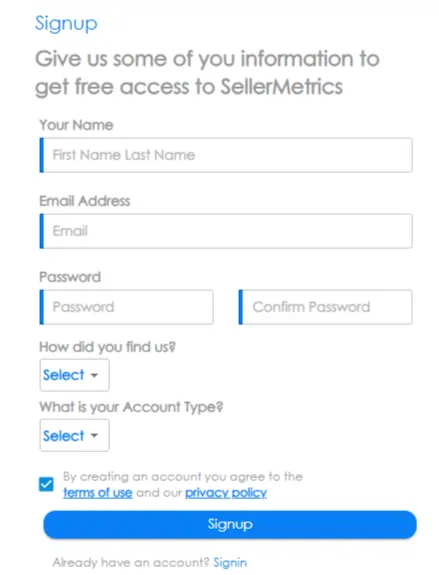 SellerMetrics Signup