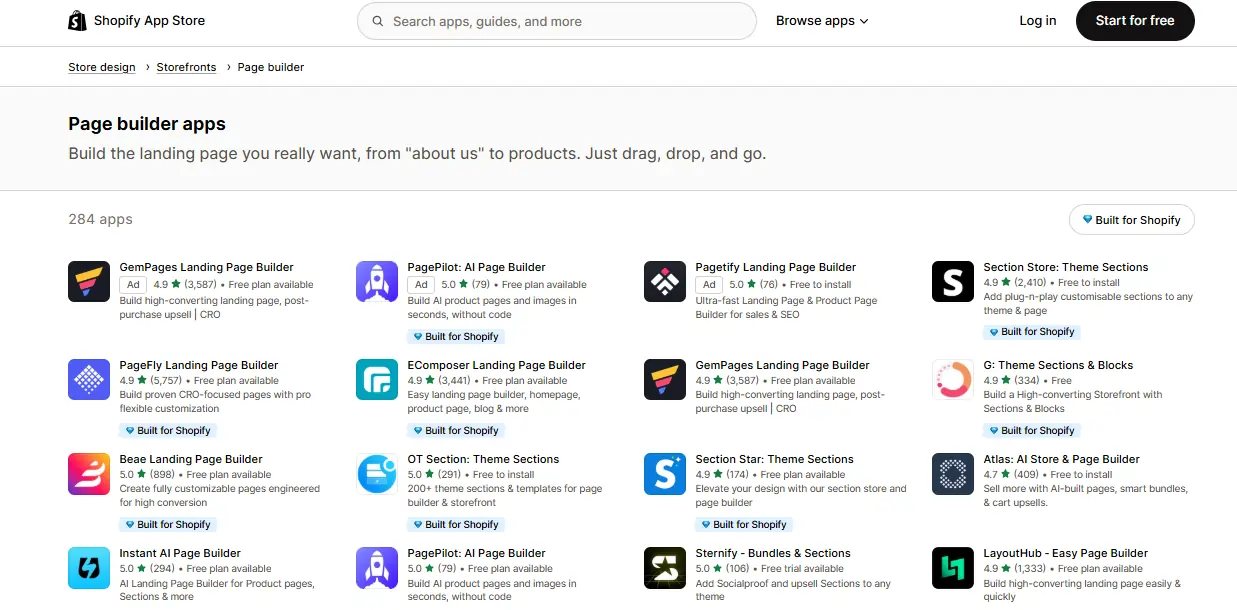Shopify Page Builders