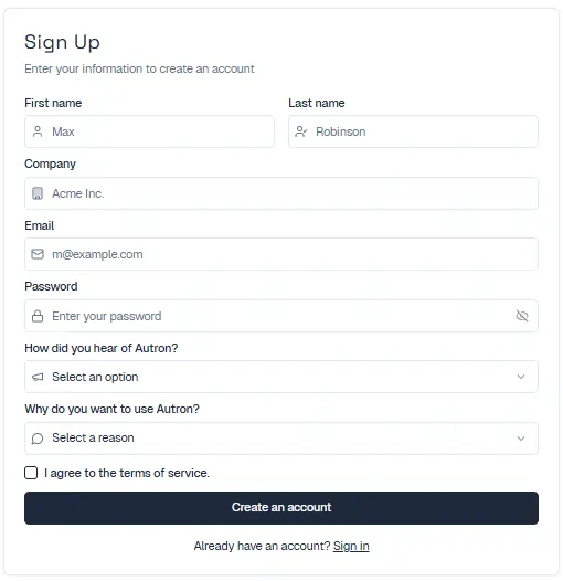 Sign Up for the Autron Free Trial
