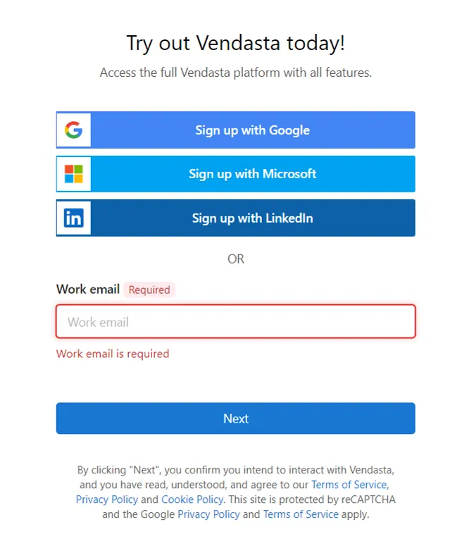 Vendasta Signup with Email